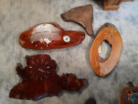 (3) polished wood clocks