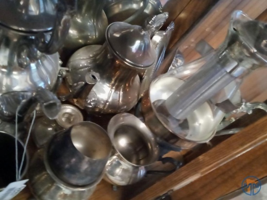 Rogers Sterling candlestick holder, salt and peppers, coffee pots, creamer, sugar