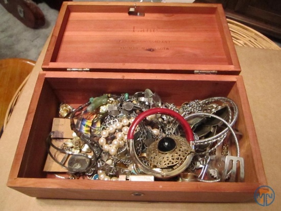 Lane Cedar trinket box and costume jewelry