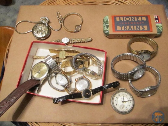 Lionel Legendary Trains wrist watch with case, Bulova ladies wrist watch