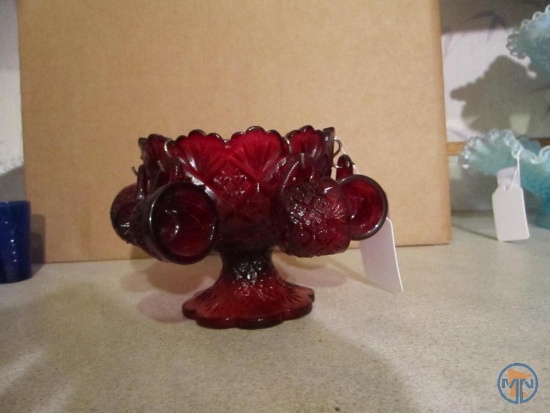 Miniature ruby red punch bowl and cups