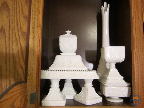 Ruffled crestline dishes and milk glass dishes