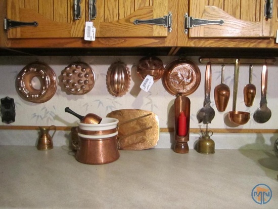 Copper items on wall and counter