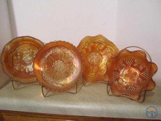(4) marigold carnival glass dishes