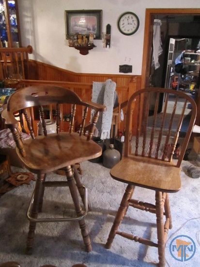 (2) Bar height wood chairs