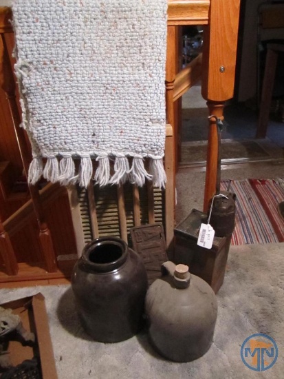 National Washboard, crock jug and canister, oiler, safe lock box, 1929 license plate