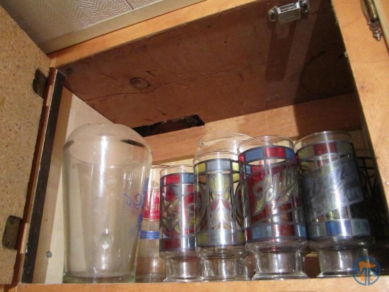 Schmidt beer advertising pitcher, Schlitz glasses, Pabst Blue Ribbon pitcher