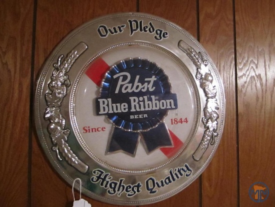 Pabst Blue Ribbon beer advertising plastic sign