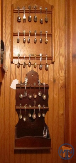 Spoon collection and wall mounted display; Disney's Mickey Mouse and others