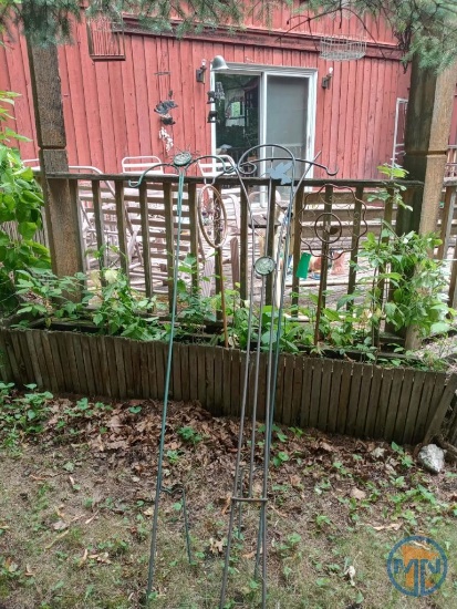 Copper garden sprinklers and (3) shepherds hooks