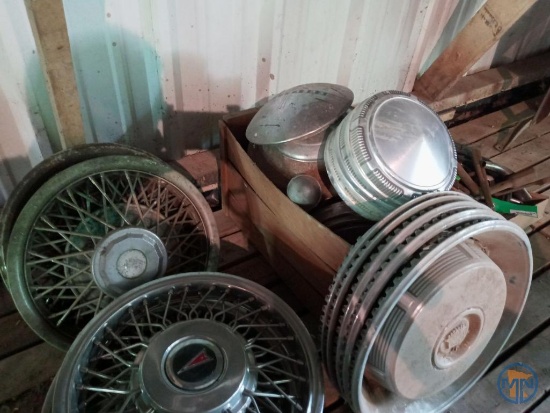 (4) Pontiac wire hubcaps, (5) Cadillac hubcaps and other