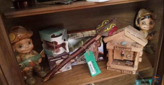 Figurines, mug, and bird house