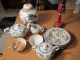 Japanese dishes: tea pot, cups, creamer, sugar, plates, urn; and musical