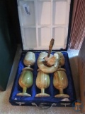 Carved stone goblets, matching ash tray and pen holder