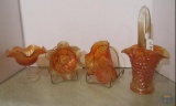 (4) marigold carnival glass dishes