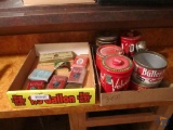 Tobacco tins, Monarch figs and coffee tins; 2 flats