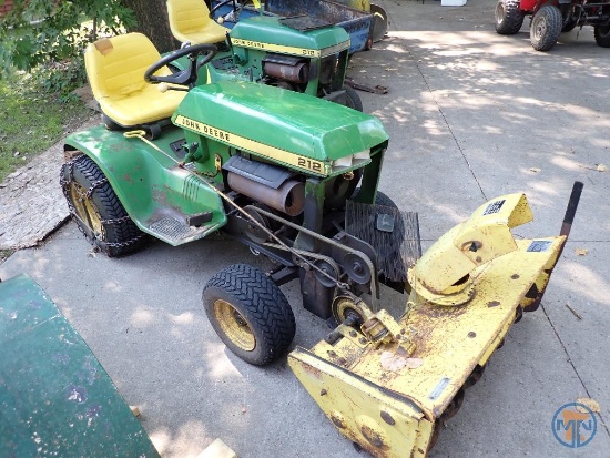 John Deere 212 lawn tractor with snow blower attachment and rear weights
