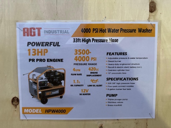 NEW/UNUSED AGT Inudtrial Hot Water Pressure Washer