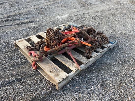 Pallet of Ratchet Binders and Chains