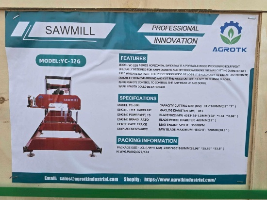2024 AGT YC-32G 32 In Portable Sawmill