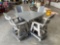 39 In x 42 In Square Patio Table with 4 Fan Black Swivel Patio Chairs