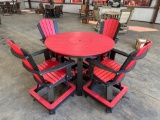 48 In Round Patio Table with Ice Bowl and (4) 22 In Fan Back Patio Chairs