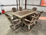 39 In x 6 Ft Fire Pit Table with 6 Fan Back Patio Chairs