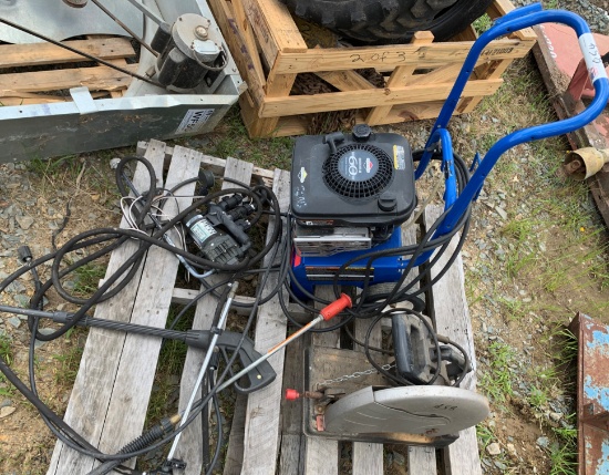 Pressure Wash with 12V Pump Chop Saw