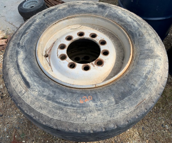 (2) 385-65R22.5 Tires on 10" lug rims