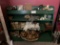 GREEN DISPLAY SHELF & CONTENTS