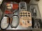 LOT OF STEAK PLATES, GRILLING BASKETS, UTENSELS