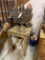 MIXED LOT OF PAINTED TABLE, WOOD CHICKENS, ETC