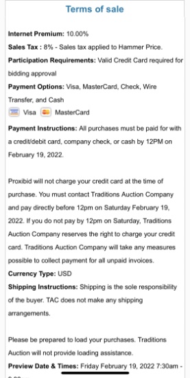 Traditions Auction Company LLC Terms