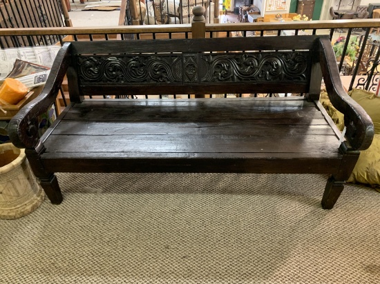 CARVED WOOD BENCH