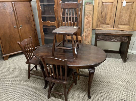 WOOD DINING TABLE & 4 CHAIRS