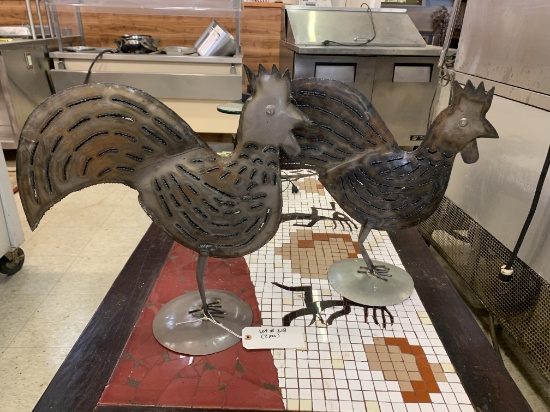 2 METAL ART ROOSTERS