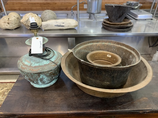 3 COOPER BOWLS & COOPER LAMP