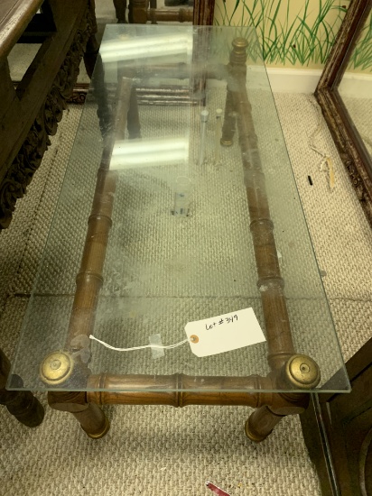 BAMBOO COFFEE TABLE W GLASS TOP