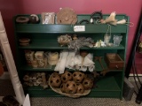 GREEN DISPLAY SHELF & CONTENTS
