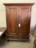 WOOD CABINET WITH CARVED PANEL DOORS