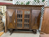 GLASS DOOR CARVED WOOD CABINET