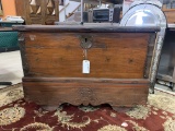 WOOD TRUNK WITH METAL CORNERS & HANDLES