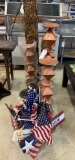 MIXED LOT CANDLE HOLDER, BARREL WITH FLAGS, ETC