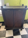 WOOD CABINET WITH CARVED PANEL DOORS
