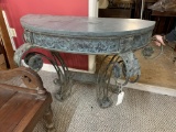 HALF MOON TABLE W METAL BASE, STONE TOP