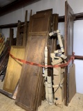 LOT OF CABINET DOORS, TRIM, TABLE BASES, ETC