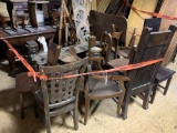 MIXED LOT OF SOFA TABLE, CHAIRS, TABLE BASES, ETC