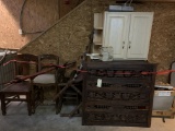 MIXED LOT OF CHAIRS, WOOD PANELS, ETC