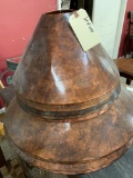 MIXED LOT OF METAL SHADES, CARVED WOOD, ETC