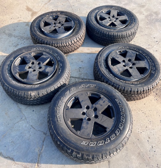 Set of 5 Jeep JK Wheels w Bridgestone Tires